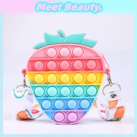 Popular Strawberry And Pineapple Bubble Fidget Toys Bags Push Pop It Coin Pouch Sling Bag For Kids