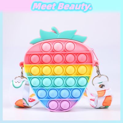 Popular Strawberry And Pineapple Bubble Fidget Toys Bags Push Pop It Coin Pouch Sling Bag For Kids