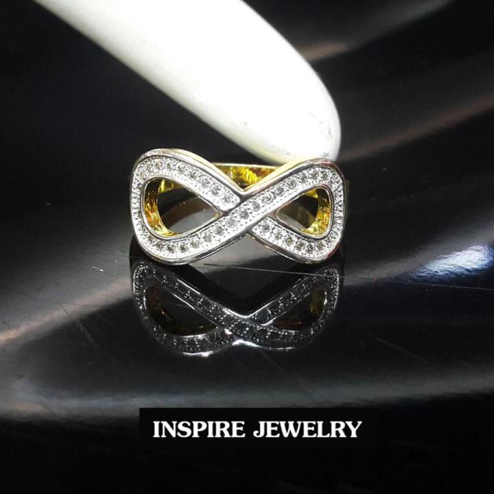 inspire-jewelry-แหวนรูป-infinity-ประดับด้วยเพชรcz-ตัวเรือนหุ้มทองแท้-24k