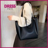 PETI DRESS หนังพียู กระเป๋าสะพายไหล่แบบสั้น สีทึบทึบ สีดำสีน้ำตาล กระเป๋า Crossbody คลาสสิกแบบคลาสสิก ความจุสูงมาก กระเป๋าถือหนังสือ สาววิทยาลัยสาว