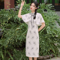 โพลีเอสเตอร์-ผ้าฝ้ายเย็บปักถักร้อยปรับปรุงผ้าคลุมไหล่ Cheongsam อารมณ์หรูหราทุกวันชุดปาร์ตี้สาว Cheongsam