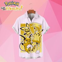 Pikachu Mens Shirts Pokemon Y2k Summer Oversized S-5XL New Blouse Childrens Harajuku Streetwear 2023 Hawaiian Shirt Anime Cute