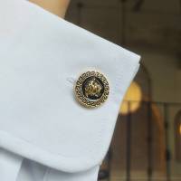 cufflinks กระดุมเเขนเสื้อเชิต คัฟฟ์ลิ้งค์ ลาย V*E*R*S*A*C*E*  เวอ-ซา-เช่ สีทอง ทรงกลม