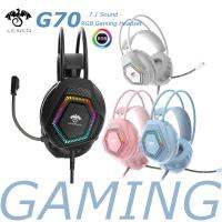 【Undine earphone】หูฟังเกม G70เชื้อพร้อมพร้อมไมโครโฟนหูฟังลดเสียงรบกวนไฟ RGB สำหรับ PS4 /Pc/dj/mobile