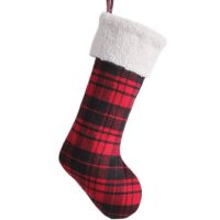 Free Shipping Plaid Body Red and Black With Sherpa Cuff Christmas stocking Socks Tights