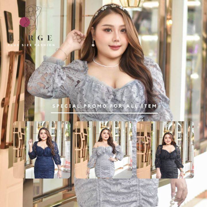 style-plus-size-dress-ds27-plus-size-sexy-dress-ชุดสาวอวบแซ่บๆ-ผ้าลูกไม้-xl42-44-ชุดทำงานสาวอวบ-ชุดไปงานแต่งสาวอวบ-แบรนด์ไทย