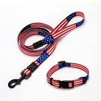 American Flag Print Pattern Polyester Dog Leash Collar Durable Adjustable Quick-release Buckle Pet Supplies Dog Cat Accessory