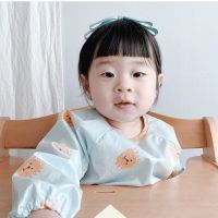 Cartoon Printed Waterproof Baby Bibs  Pocket Baby Long Sleeve Smock Apron Aprons