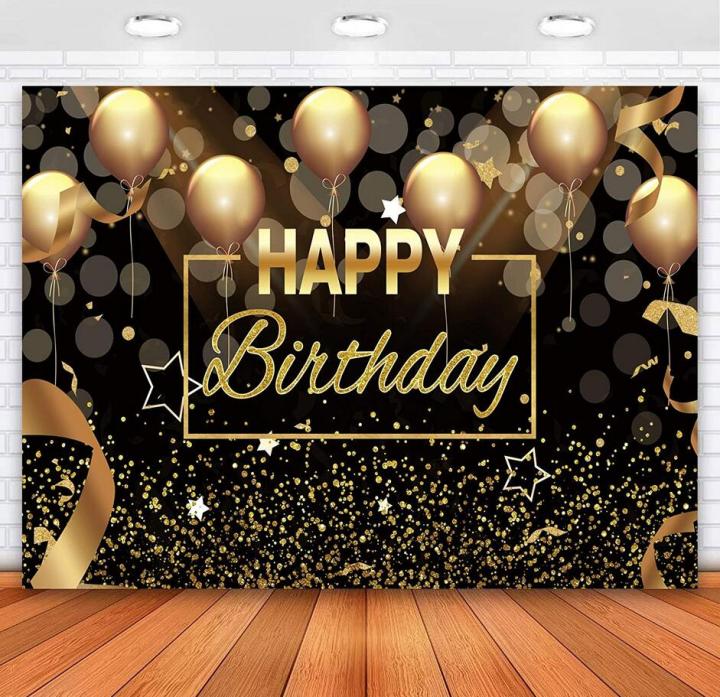 Black Gold Happy Birthday Backdrop Sparkle Glitter Golden Balloon Bokeh ...