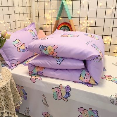 4 In 1 Purple Doodle Bear Cadar Bedding Set Queen Bedsheet Set Pillowcase Single Twin King Cartoon Bed Sets