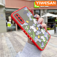 YIWESAN เคสสำหรับ VIVO Y51S เคส Y50T Y70T,เคสการ์ตูนกระต่ายน่ารักและดอกไม้มีน้ำค้างแข็งโปร่งใสขอบสี่เหลี่ยมด้านข้างแบบแข็งลายกล้องปลอกซิลิโคนเคสนิ่มกันกระแทก