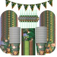 ；‘。、’ Jungle Animal Party Disposable Tableware Plates Jungle Safari Party Supplies 1St Birthday Party Decoration Kids Baby Shower