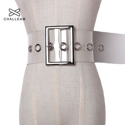 【CC】 Cinto de largo e transparente feminino cintos claros para vestido fivela pino metal alça branca grande grommet 223 verão