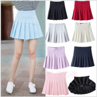 Ladies Summer Autumn 2021 Womens Dress High Waist Pleated Short Skirt College Solid A-line Skirt Tennis Sports Sweet Skirt