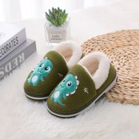 New Cute Little Dinosaur Baby Slippers Winter Warm Kids Furry Cotton Slippers Boys Girls Soft Anti Slip Home Slipper Comfort