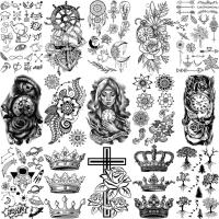 3D Compass Flower Temporary Tattoos For Women Adult Men Kids Crown Tree Of Life Arrow Mandala Fake Tattoo Small Tatoo Decal Stickers