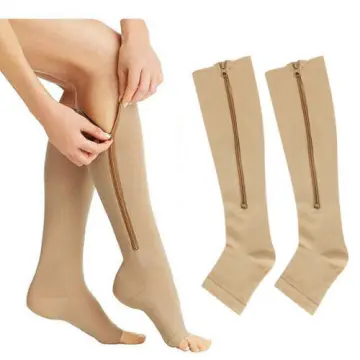 Zipper Compression Socks Calf Knee High Open Toe Compression Stocking S-XXL