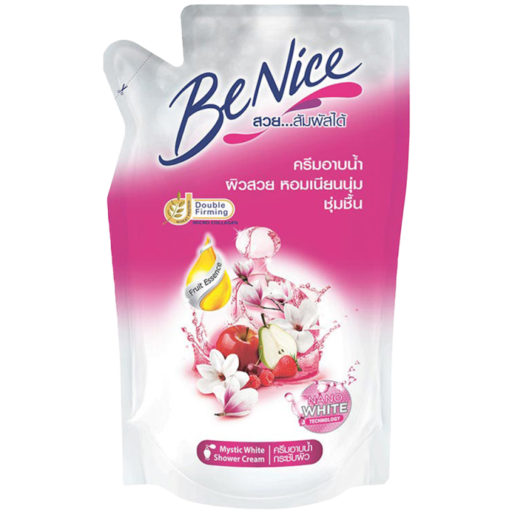 fernnybaby-บีไนท์-benice-400ml-ครีมอาบน้ำบีไนซ์-ผิวสวยกระจ่างใสเปร่งประกาย-ครีมอาบน้ำบีไนซ์ถุงเติม-สีขาว-400-มล