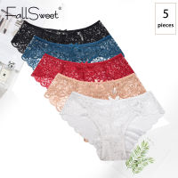 FallSweet 5 pcspack ! Ultra Thin Lace Panties Mid Rise Soft Women Brief Hollow Transparent Underwear