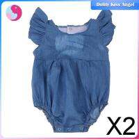 Dolity 2 Xcutable Denim Rompers มีปลอกแขนแบบมีระบายสำหรับตุ๊กตาเหมือนจริงทารกหญิงเสื้อผ้าตุ๊กตา