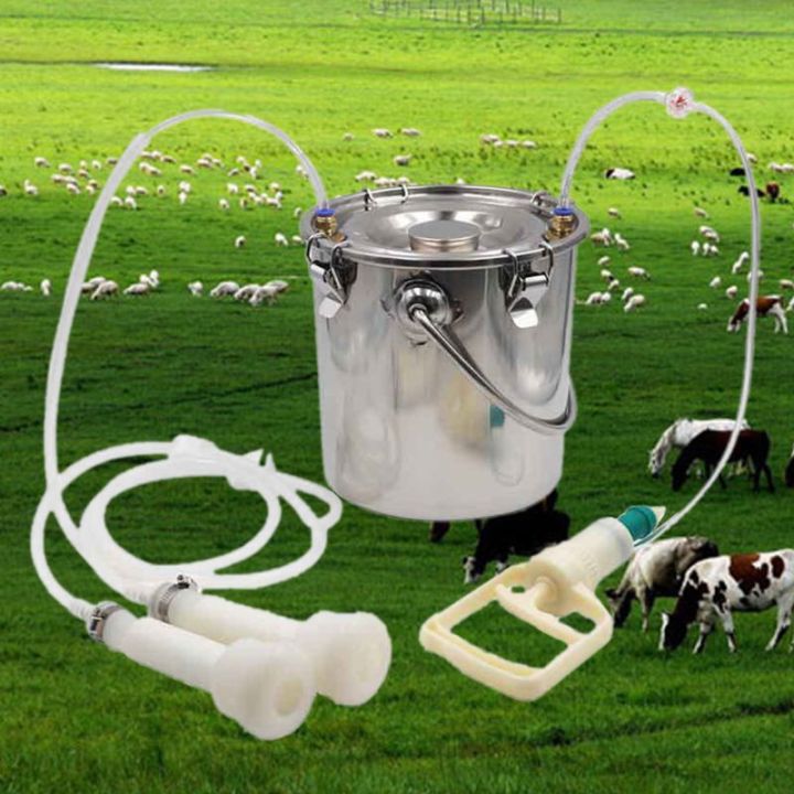 เหล็กกล้าไร้สนิมเครื่องรีดนมไฟฟ้าชีพจรแบบแมนนวลพร้อมถาดดูดนมวัวสำหรับปศุสัตว์ขนาดเล็กในฟาร์ม
