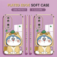 Diorcase For Honor 90 5G,90 Lite 5G ฟรีสายคล้อง + เคสโทรศัพท์การ์ตูนโดราเอมอนน่ารักลายขอบสี่เหลี่ยมชุบเคสโทรศัพท์นิ่มสุดหรู