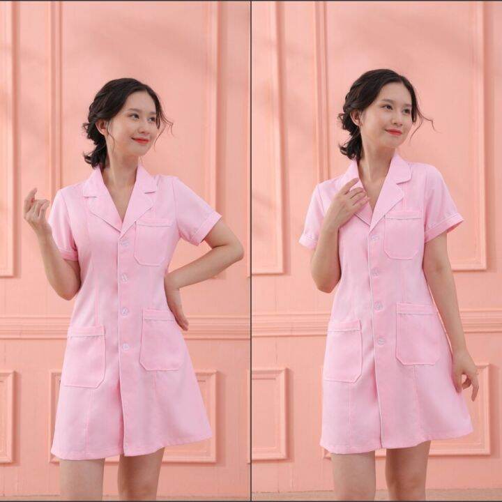 Pink Short Beauty Uniform Dress Spa Uniform Scrub Uniform White Plus