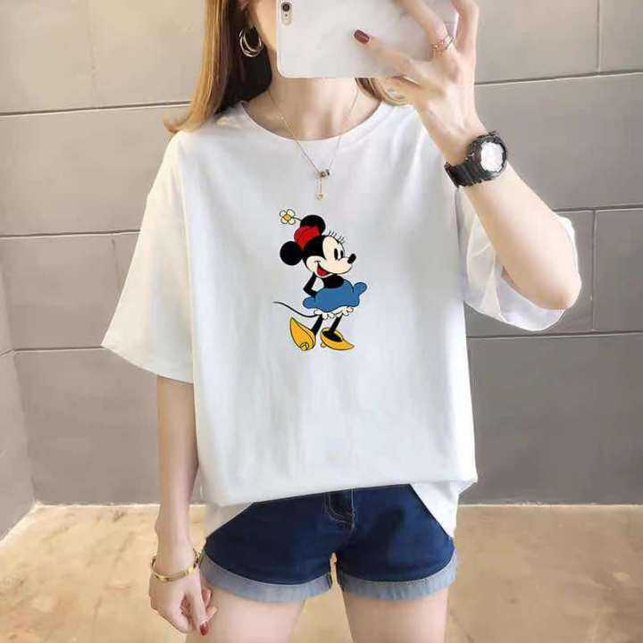 พร้อมส่ง-fashion-dress-shop-เสื้อยืดมิ้กกี้เม้าส์-มาใหม่-เนื้อผ้าดีนุ่มเด้งมี-5-สี-สีเขียวดำ-ขาว-แดง-เสื้อยืดแฟชั่น-เสื้อยืดผู้หญิงแขนสั้น