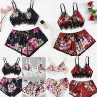 พร้อมส่ง?Sanay Bra? (N601) SETชุดนอนเสื้อสายเดียว+กางเกงขาสั้น ลายดอกแต่งลูกไม้ สวมใส่สบาย