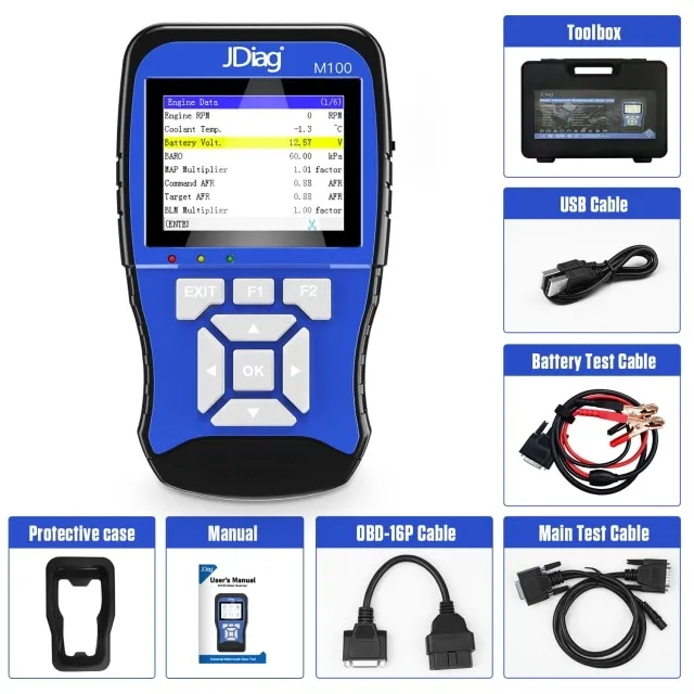 Original Jdiag M100 Motorcycle Diagnostic Tool Universal Motorbike Scanner 2in1 Motor Scan 7801