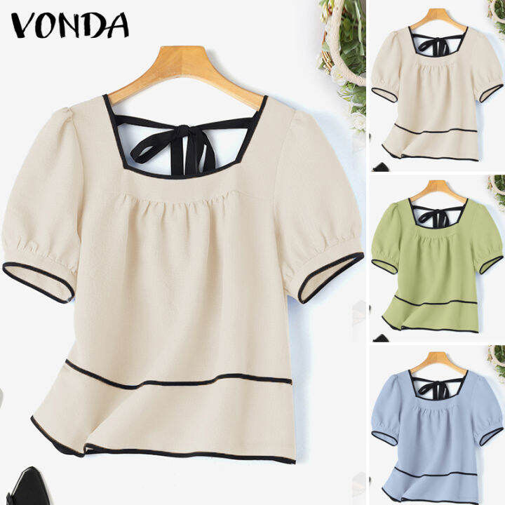 Forevercan Vonda Womens Girly Style Square Collar Double Layer Ruffle T