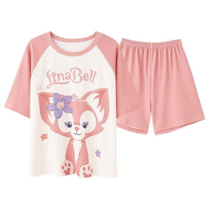 pink-fox-short-sleeve-pajamas-ชุดนอนแขนสั้นขาสั้นลินาเบล-จิ้งจอกสีชมพูสุดน่ารัก-พร้อมส่ง