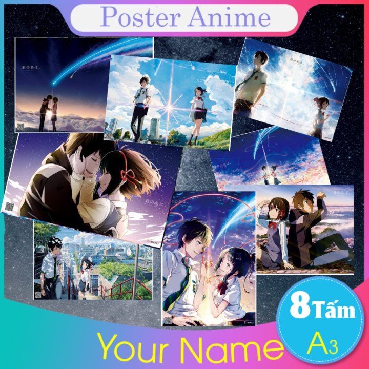 Giấy Xịn] Set 8 tấm tranh poster to A3 Your Name anime siêu chất 