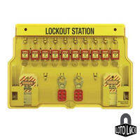 LockoutStationYellow LT502 ตู้เก็บเเม่กุญเเจ10ช่อง ใส่ได้20ตัว พร้อมช่องเสียบTag และ คล้อง HaspLock Lockout Tagout