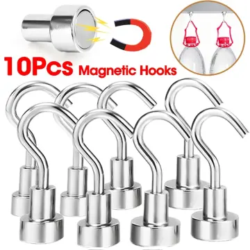 Strongman Tools Strong Magnetic Hooks Heavy Duty Magnet Hooks for Hanging -  with Neodymium & Non Scratch Adhesive - Magnetic Hook for Cruise, Wall