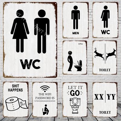 Toilet Sign Vintage Funny Metal Tin Sign WC Lavatory Toilettes Wall Art Bathroom Restroom Toilet Wall Art Decoration