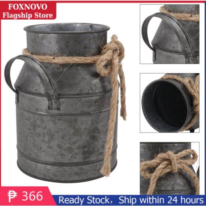 FOXNOVO Rustic Metal Pitcher Rustic Metal Flower Vase Country Primitive