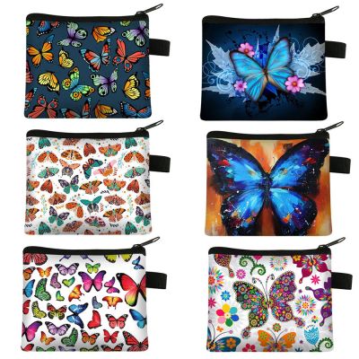 【CC】New Butterfly Printed Childrens Zero Wallet Student Portable Card Bag Coin Key Storage Bag Polyester Hand Bag Luxury Purse