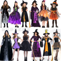 ?? Performance clothing~ Halloween Witch Suit Parent-Child Suit Adult Children Witch Suit Magic Wand Little Witch Cos Suit Parent-Child Performance Suit