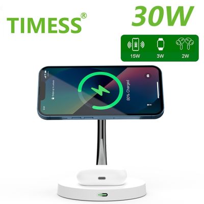 ▼❍✆ 30W Magnetic Wireless Charger For iPhone 14 13 12 Pro Max Magsafe Charger Airpods Pro QI Fast Charging Station For Apple Watch
