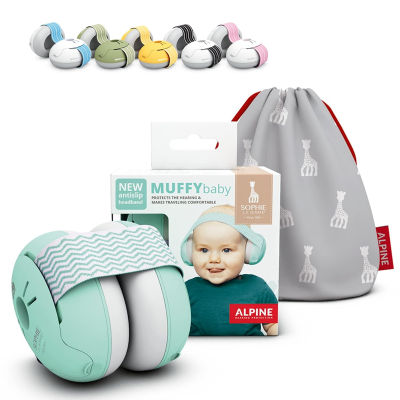 Alpine Hearing Protection Alpine Muffy Baby Ear Protection for Babies and Toddlers up to 36 Months - CE &amp; ANSI Certified - Comfortable Baby Headphones Against Hearing Damage &amp; Improves Sleep - Official Sophie La Girafe Edition