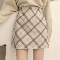 Flectit Wool Check Skirt High Waist A-line Mini Skirt Women Autumn Winter Vintage Outfit