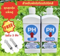 ชุดสุดคุ้ม น้ำยาปรับค่า PH ผัก เจือจาง 10% (PH UP และ PH DOWN) สำหรับปลูกผักไฮโดรโปนิกส์ ให้ค่าน้ำอยู่ระดับ 5.5-6.5 บรรจุ 1,000 ซีซี ฟรีไซริ้ง 2 ชิ้น