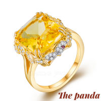 The Panda Exaggerated Champagne Gold Color Yellow Crystal Square Ring Jewelry Female Gift