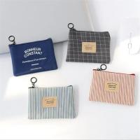 【JH】Unisex Canvas Stripe Coin Bag Purse Women Coin Money Card Holder Wallet Case Zipper Key Storage Pouch For Kid Girl Gift