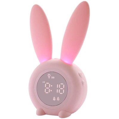【Worth-Buy】 น่ารักกระต่ายนาฬิกาปลุกซิลิโคนเหนี่ยวนำไฟกลางคืนนาฬิกาขนาดเล็กพร้อมจอแสดงผลอุณหภูมิชาร์จ