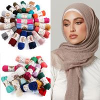 【YF】 2022 Muslim Women Crinkle Hijab Scarf Soft Solid Color Head Scarves Plain Cotton Turban Shawls and Wraps Femme Musulman