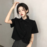 New Chinese Style Improved Cheongsam Short Top Summer Womens Clothing 2023 New Irregular French Short Sleeve Shirt