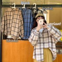 ◘❇ Blouses Shirts Women Plaid All match Harajuku Casual Loose Large Size 3XL Streetwear Preppy Batwing sleeve Womens Outwear 4color