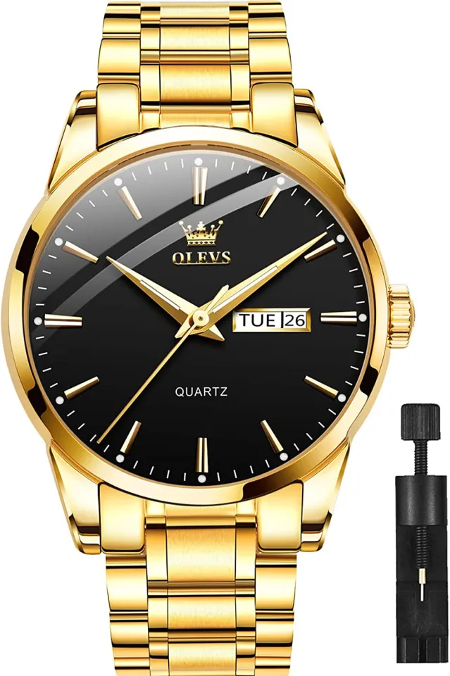 Watch　Watches　Waterproof　Watches　Men　Men　Watches　OLEVS　Classic　Quartz　Men,Luminous　with　Black　Date,　Week　Mens　Dial　Steel　Man　with　Lazada　with　Gold　Date,Stainless　for　Watch　Male　Bussiness　Black/White/Blue/Gold,　Steel　Watch